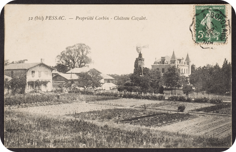 carte postale en noir et blanc du parc de Cazalet au début du 20e siècle