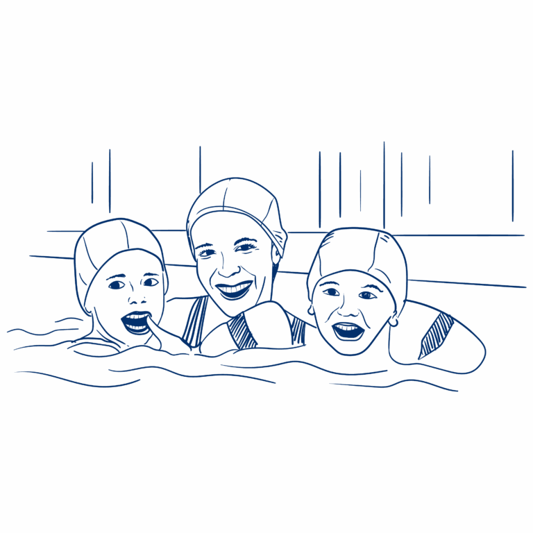 1 femme avec 2 enfants dans l'eau
